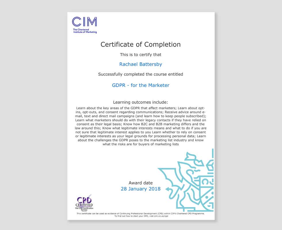 GDPR Marketing Certificate